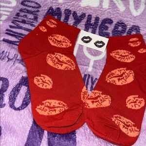 Red Lip Print Socks with acrylic lips earrings